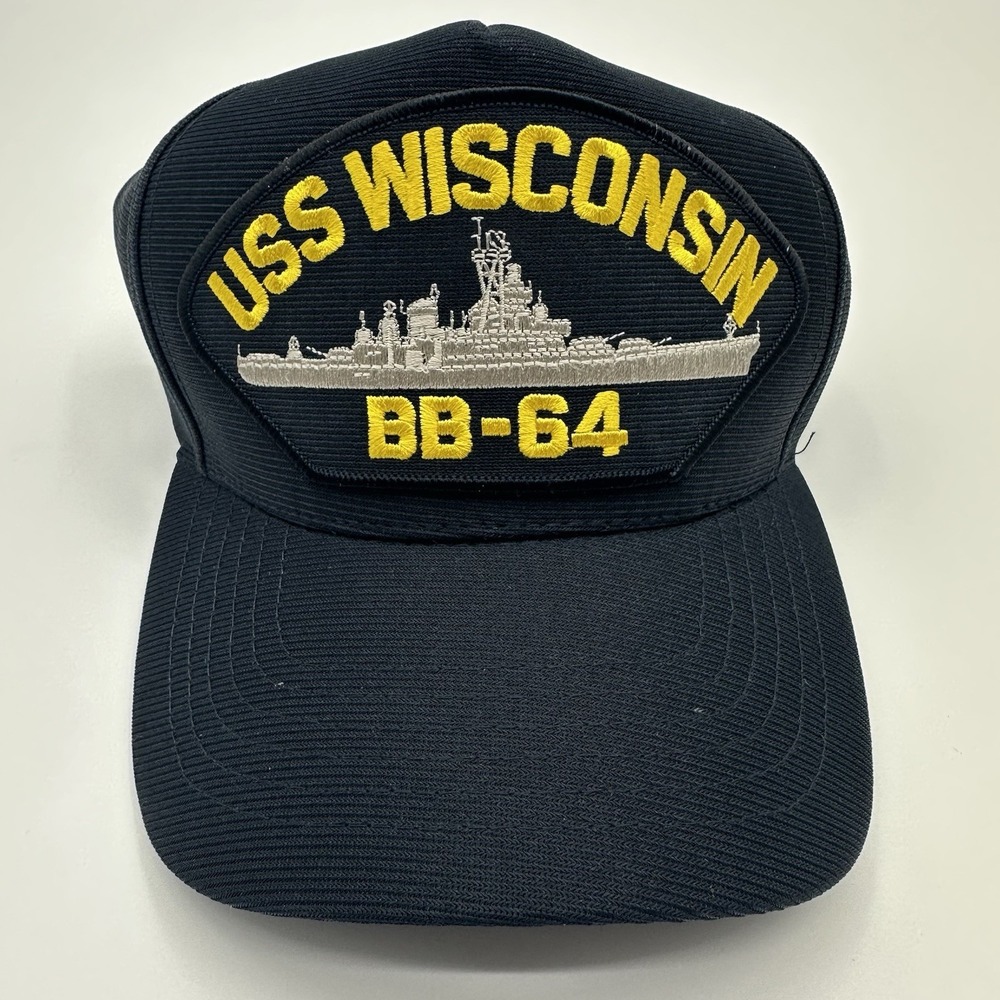USS WISCONSIN BB-64 SHIP MILITARY HAT‎ OFFICIAL BALL CAP U.S.A MADE EAGLE CREST